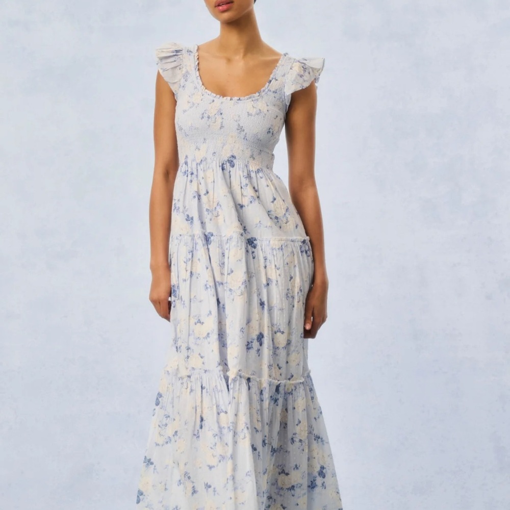 Loveshackfancy floral  Blue and White Maxi Dress size xs